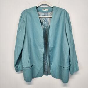 James River Traders Womens Blazer Jacket Size M/L Light Blue 100% Silk Relaxed